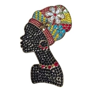 Elegant African Brooch Pin Bling Colorful Jewel Lady Woman Head Wrap Floral